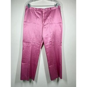 Vintage Y2K GAP‎ Cropped Stretch Satin Wide Leg Pants Trousers 14 Pink Shiny